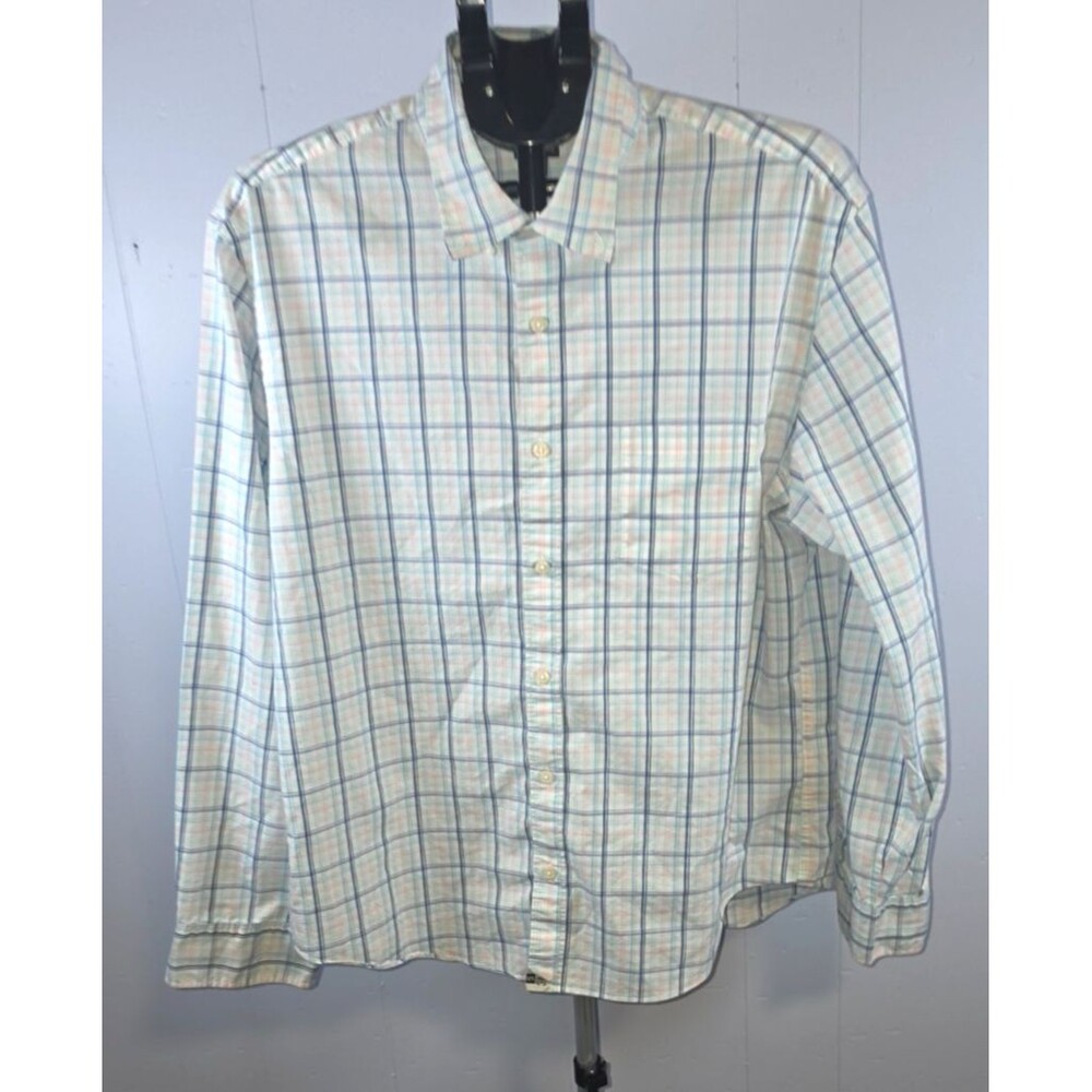 J Crew Slim Untucked Performance Button Front Plaid Shirt Sizes XL Blue White